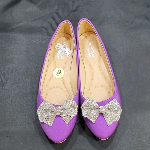 BRAND NEW TOP-MODA RHINESTONE BOWNOT ALMOND TOE FLATS - Picture 3 of 14